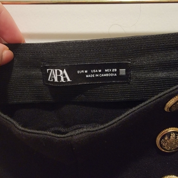 Zara Black High Waisted Pull On Seamed Leggings with Gold Buttons Ponte Pants - Picture 5 of 9